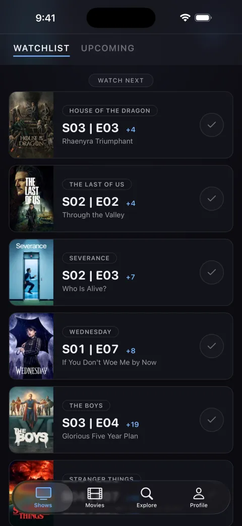 Watch list with the next episode of every tracked show