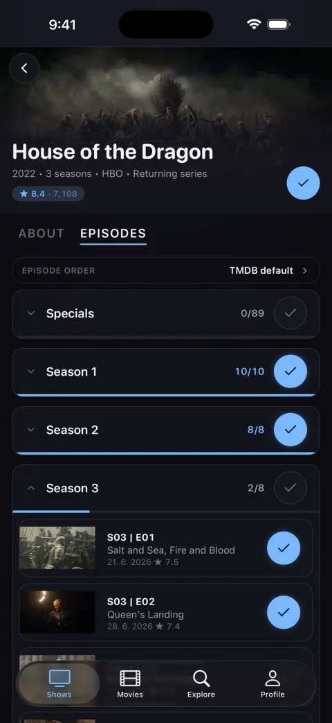 Show detail with seasons and the episode list